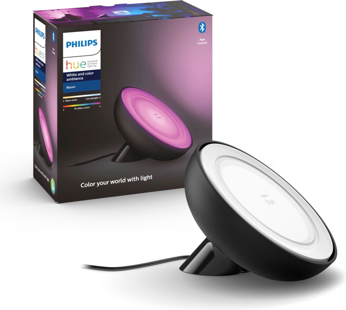 Philips Hue Bloom Tafellamp - White and Color Ambiance - Gëintegreerd LED - Zwart - 7,1W - Bluetooth - Philips Hue