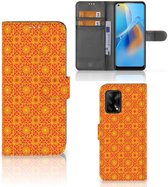Wallet Book Case OPPO A74 4G Telefoonhoesje Batik Orange