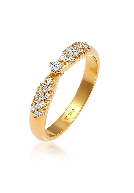 Elli PREMIUM Dames Ring Dames Engagement Glamorous met Diamond (0.16 ct) in 925 Sterling Silver Gold Plated