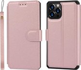 Effen textuur horizontale flip PU lederen tas met houder & kaartsleuven & fotolijst & portemonnee & riem voor iPhone 12 Pro Max (roze)