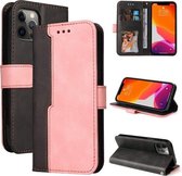Zakelijke stiksels-kleur horizontale flip PU lederen tas met houder & kaartsleuven & fotolijst voor iPhone 12 Pro Max (roze)