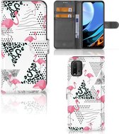 Bookstyle Case Xiaomi Redmi 9T | Poco M3 Telefoonhoesje Personaliseren Flamingo Triangle