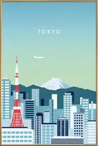 JUNIQE - Poster met kunststof lijst Retro Tokio -30x45 /Turkoois