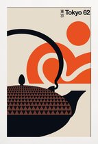 JUNIQE - Poster in houten lijst Vintage Tokio -30x45 /Oranje & Zwart