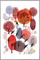 JUNIQE - Poster met kunststof lijst Autumn Forest -30x45 /Rood