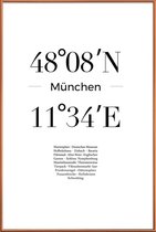 JUNIQE - Poster met kunststof lijst Coördinaten München -13x18 /Wit &