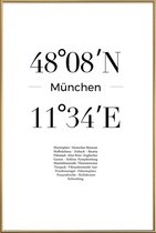 JUNIQE - Poster met kunststof lijst Coördinaten München -13x18 /Wit &