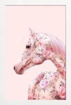 JUNIQE - Poster in houten lijst Floral Horse -40x60 /Roze