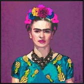 JUNIQE - Poster met kunststof lijst Trendy Frida -50x50 /Blauw & Paars