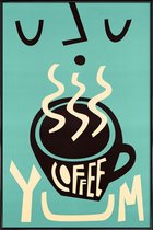 JUNIQE - Poster met kunststof lijst Yum Coffee -13x18 /Turkoois
