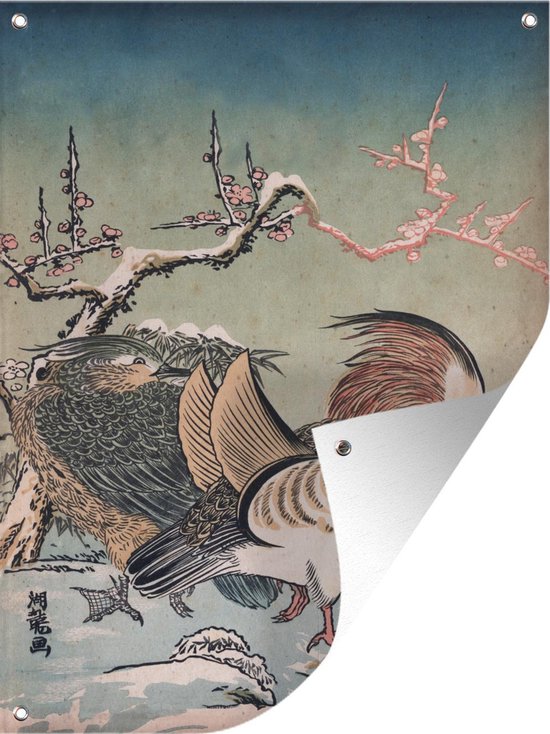 Tuin decoratie Japanse illustraties - Eend - Winter - 30x40 cm - Tuindoek - Buitenposter