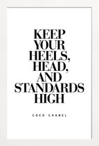 JUNIQE - Poster met houten lijst Keep Your Heels - Citaat van Coco