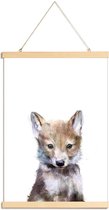 JUNIQE - Posterhanger Wolfje illustratie -30x45 /Bruin & Wit