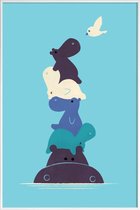 JUNIQE - Poster met kunststof lijst Birdie -13x18 /Blauw