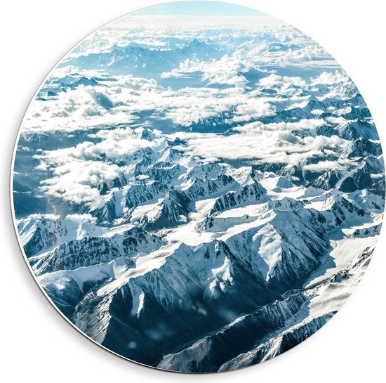 Forex Wandcirkel - Berglandschap met Sneeuw - 40x40cm Foto op Wandcirkel (met ophangsysteem)