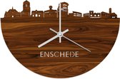 Skyline Klok Enschede Palissander hout - Ø 40 cm - Woondecoratie - Wand decoratie woonkamer - WoodWideCities
