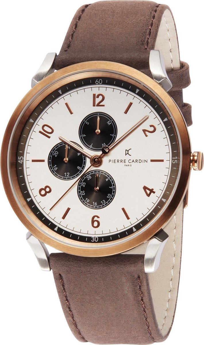 Pierre Cardin Pigalle Nine CPI.2022 Horloge - Leer - Bruin - Ø 44 mm