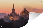 Affiche de jardin Les temples de Bagan lors d'un coucher de soleil en Birmanie 180x120 cm - Toile de jardin / Toile d'extérieur / Peintures d'extérieur (décoration de jardin) XXL / Grand format!