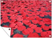 Muurdecoratie buiten Rode papaver op water - 160x120 cm - Tuindoek - Buitenposter