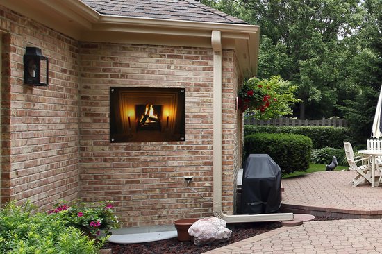 Affiche de jardin Cheminée dans une pièce sombre 80x60 cm - Toile de jardin / Toile d'extérieur / Peintures d'extérieur (décoration de jardin)