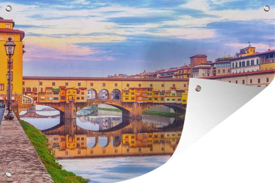 Tuinposter - Tuindoek - Tuinposters buiten - Kleurrijke afbeelding van de Ponte Vecchio in Italië. - 120x80 cm - Tuin