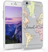 kwmobile telefoonhoesje geschikt voor Apple iPhone 6 / 6S - Hoesje voor smartphone in zwart / meerkleurig / transparant - Travel Wereldkaart design