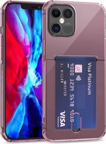 Transparante TPU-beschermhoes met kaartsleuven voor iPhone 12 Mini (roze)