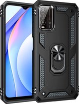 Xiaomi Redmi 9T Hoesje - Mobigear - Armor Ring Serie - Hard Kunststof Backcover - Zwart - Hoesje Geschikt Voor Xiaomi Redmi 9T