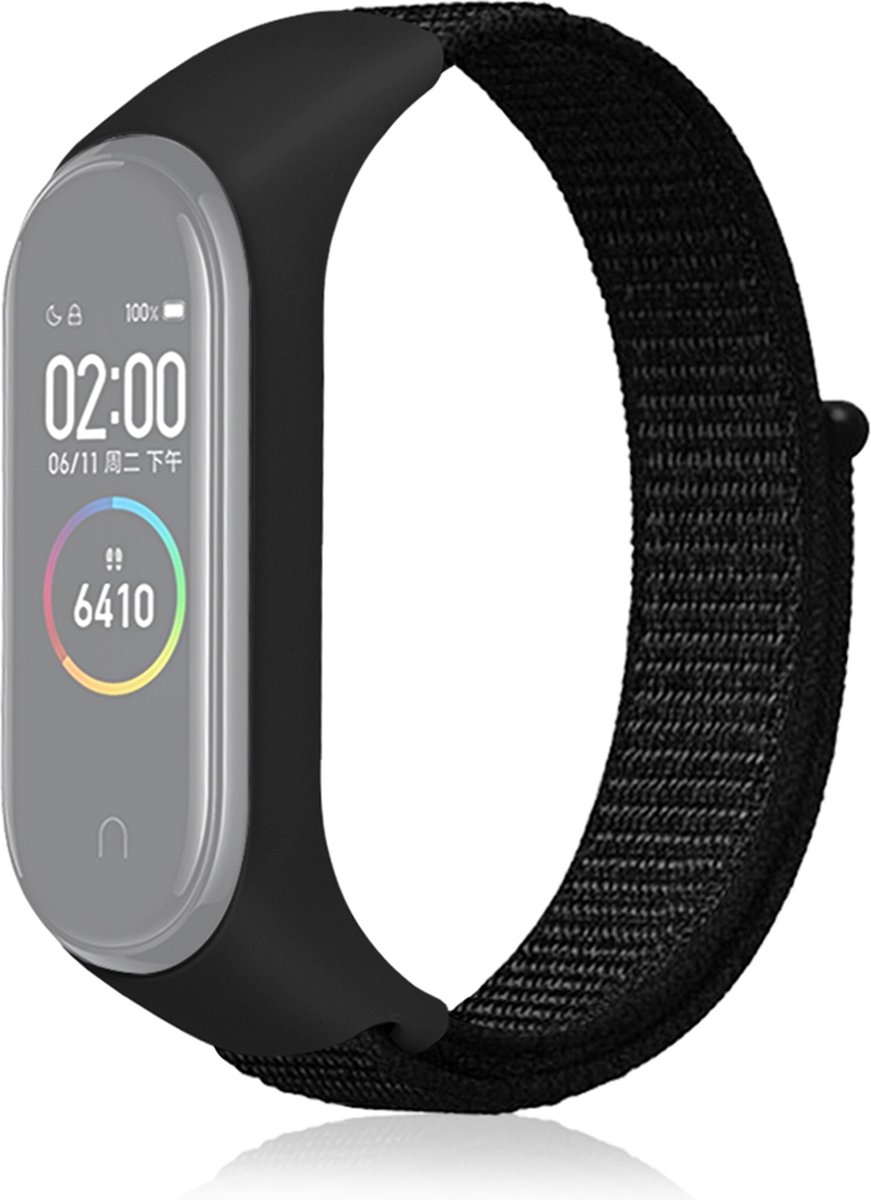 By Qubix - Nylon Geweven Bandje Geschikt voor Xiaomi Mi Band 3 / 4 / 5 / 6 / 7 - Zwart
