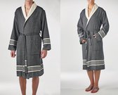 Hamam Badjas Nijl Black - maat M - Met Badstofvoering -  Hamam badjas - badstof - sauna badjas - duster - ochtendjas - sjaalkraag - unisex - dames heren