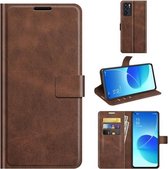 Voor OPPO Reno6 5G Retro Kalf Patroon Gesp Horizontale Flip Lederen Case met Houder & Kaartsleuven & Portemonnee (Donkerbruin)