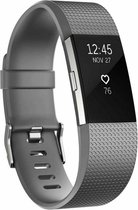 Siliconen Smartwatch bandje - Geschikt voor Fitbit Charge 2 siliconen bandje - grijs - Strap-it Horlogeband / Polsband / Armband - Maat: Maat L