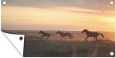 Wanddecoratie buiten Wilde paarden rennen in een grasveld - 160x80 cm - Tuindoek - Buitenposter