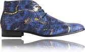 Croco Blue Gold - Maat 41 - Lureaux - Kleurrijke Schoenen Voor Heren - Veterschoenen Met Print
