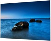 Wandpaneel Rotsen in zee  | 180 x 120  CM | Zilver frame | Wand-beugels (27 mm)