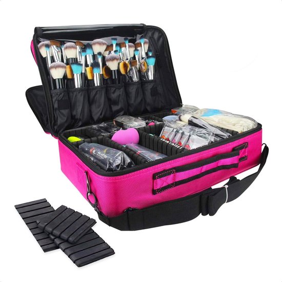 Cosmetica Koffer - Make-up Koffer met verstelbare vakken - Visagie en Nagelstyliste Beauty Koffer - 37x27x13CM - Roze