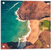 Tuinposter – Kleine Strandje van Boven - 50x50cm Foto op Tuinposter  (wanddecoratie voor buiten en binnen)