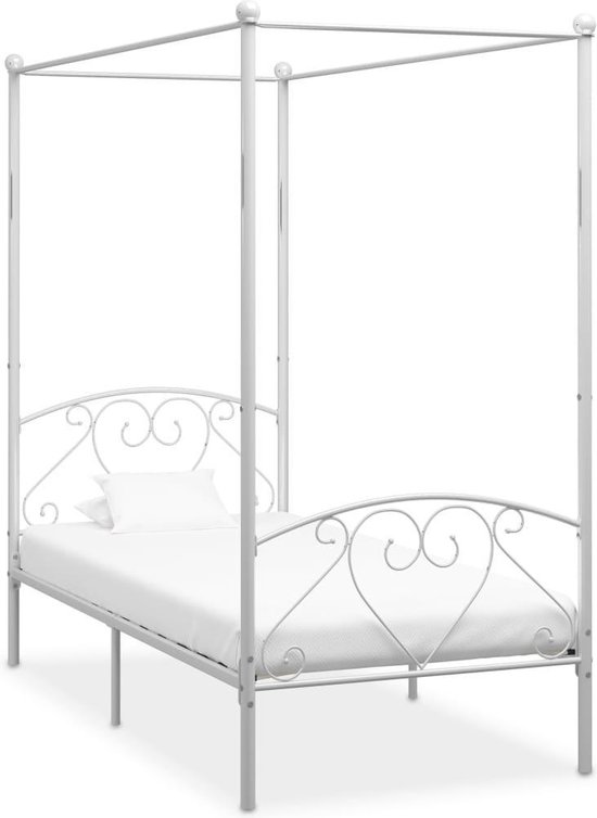 Medina cadre de lit à baldaquin métal blanc 120x200 cm