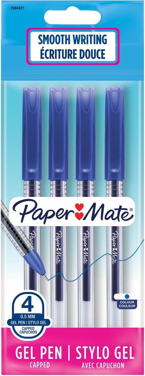 Paper Mate-gelpennen | Gladde naaldpunt (0,5 mm) | Blauwe inkt | 4 stuks