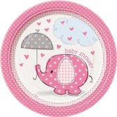Baby Shower Olifant Bord 18 cm Roze