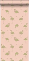 ESTAhome behang flamingo's goud en perzik roze - 138994 - 0.53 x 10.05 m