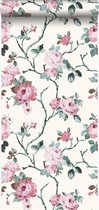 Origin behang bloemen wit en licht roze - 347433 - 53 cm x 10,05 m