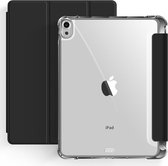 geschikt voor iPad Air (2022/2020) Tri-Fold Clear Back Case | Air 4 / 5 hoes | Transparante achterkant | Auto wake/sleep | Ingebouwde standaard | Verstevigde hoeken en randen - Zwart,Transparant | zwart/transparant