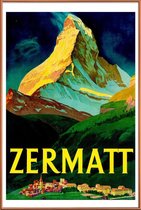 JUNIQE - Poster met kunststof lijst Vintage Zwitserland Zermatt -40x60