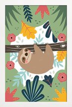JUNIQE - Poster met houten lijst Sloth -13x18 /Bruin & Groen