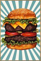 JUNIQE - Poster met kunststof lijst Double Cheeseburger -40x60 /Blauw