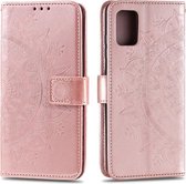 Voor Samsung Galaxy A03s Totem Bloem Reliëf Horizontale Flip TPU + PU Lederen Case met Houder & Kaartsleuven & Portemonnee (Rose Goud)