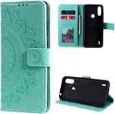 Voor Motorola Moto E7 Power Totem Bloem Reliëf Horizontale Flip TPU + PU Lederen Case met Houder & Kaartsleuven & Portemonnee (Groen)
