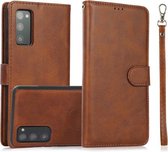 Voor Samsung Galaxy S20 FE Kalf Textuur 2 in 1 Afneembare Magnetische Achterkant Horizontale Flip Lederen Case met Houder & Kaartsleuven & Portemonnee & Fotolijst (Bruin)