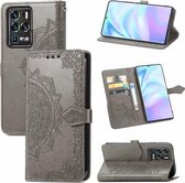 Voor ZTE 30 Ultra 5G Mandala Bloem Reliëf Horizontale Flip Lederen Case met Beugel / Kaartsleuf / Portemonnee / Lanyard (Grijs)